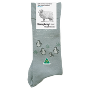 Fine Merino Wool Patterned Health Sock Silver Grey Penguin