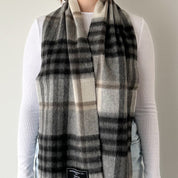 Chequer Grey & Pale Yellow Scottish Tartan Lambswool Scarf