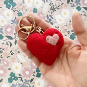 Felt Heart Keychain Charm Red