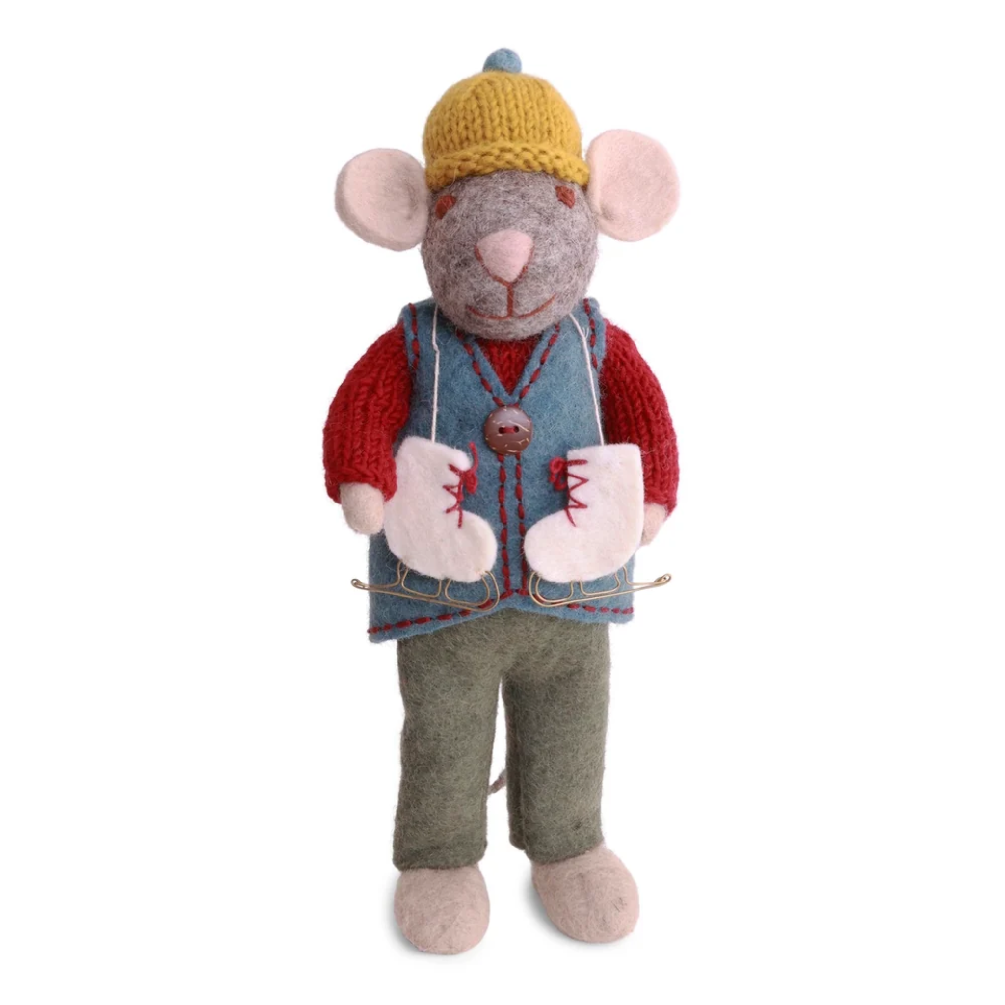 Felt Christmas Boy Mouse with Ice Skates Decoration Medium
