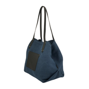 Leather-Trimmed Natural Tote Bag Navy