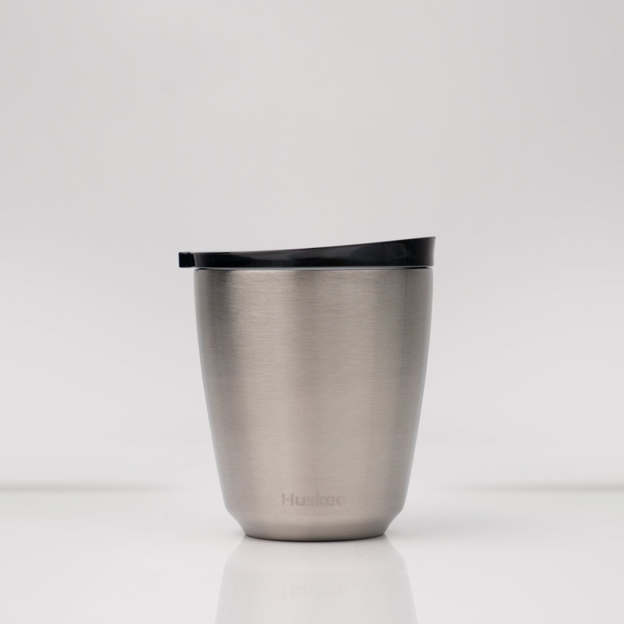 HuskeeSteel 8oz Reusable Coffee Cup & Lid Brushed Steel