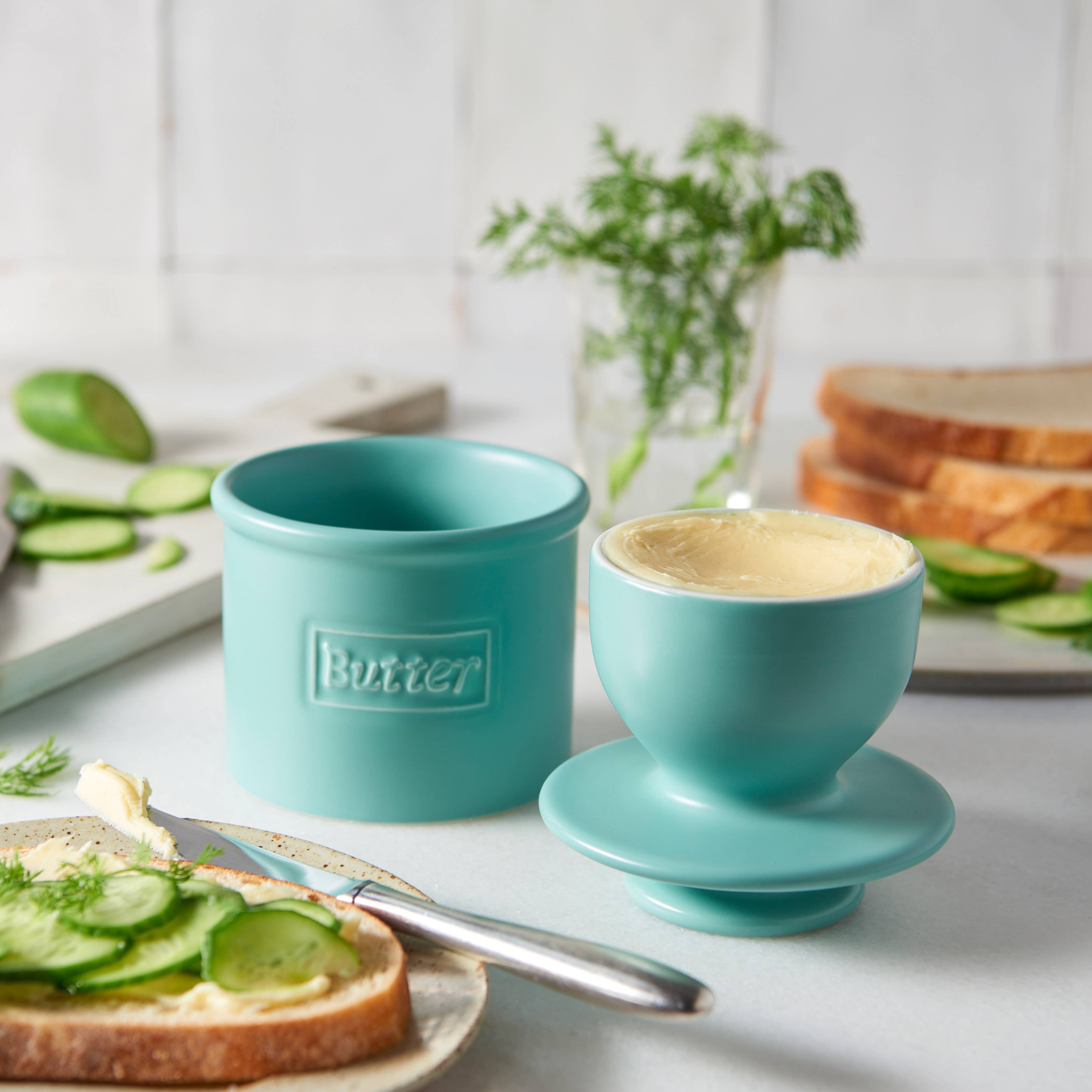 The Original Butter Bell® Crock Cafe Matte Aqua