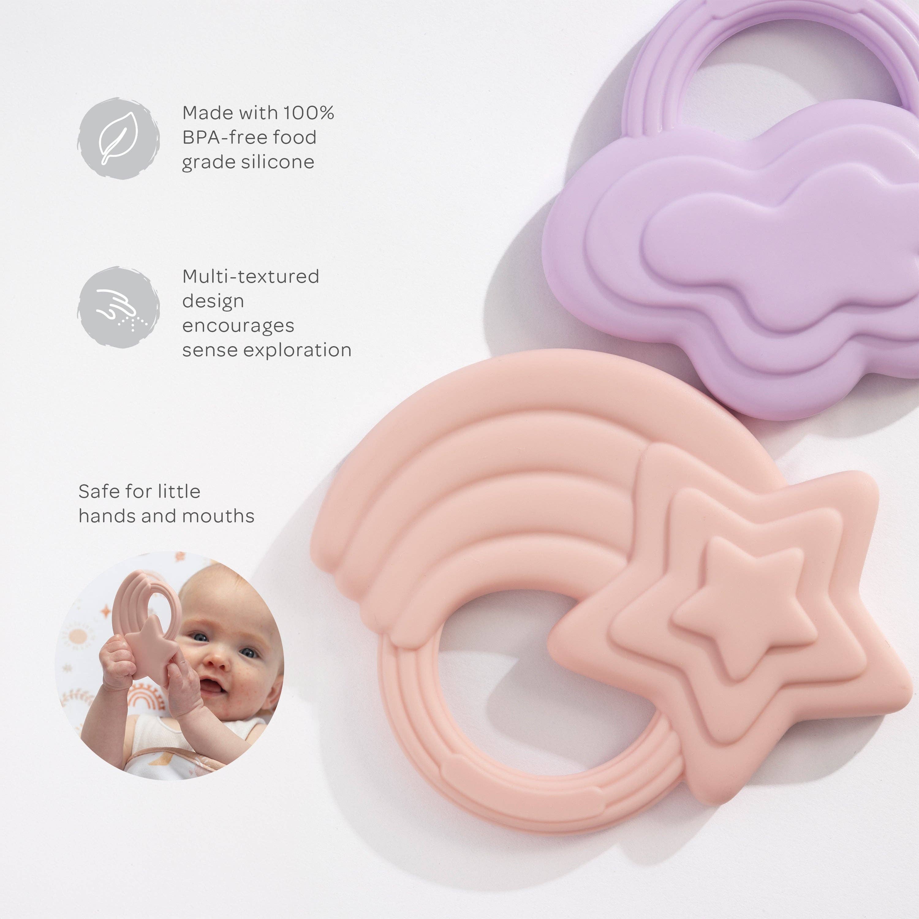 2 Pack Silicone Teethers Stars & Cloud Pink