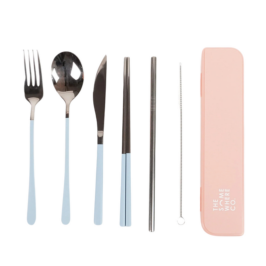 Take Me Away Cutlery Kit Silver with Powder Blue Handle