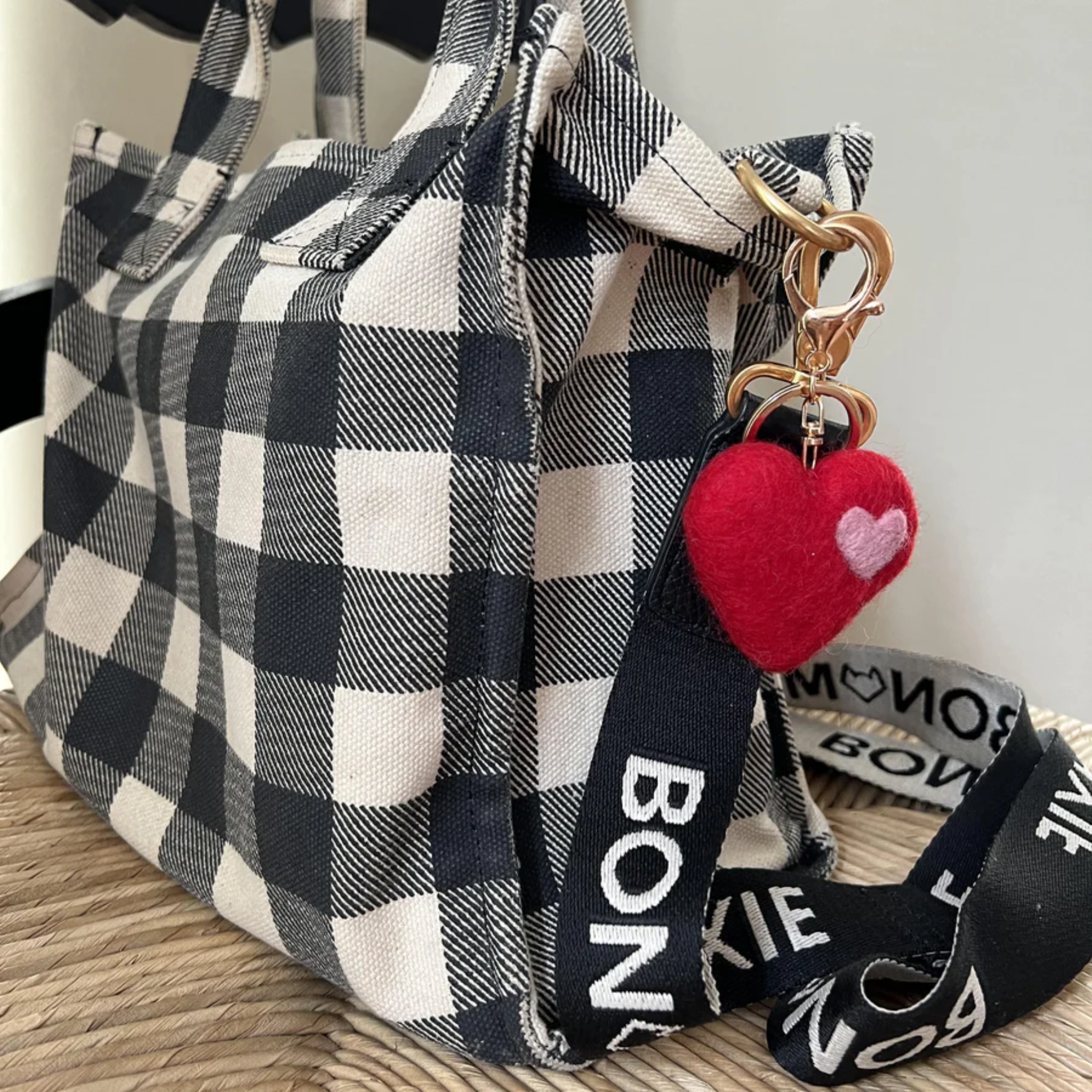 Felt Heart Keychain Charm Red