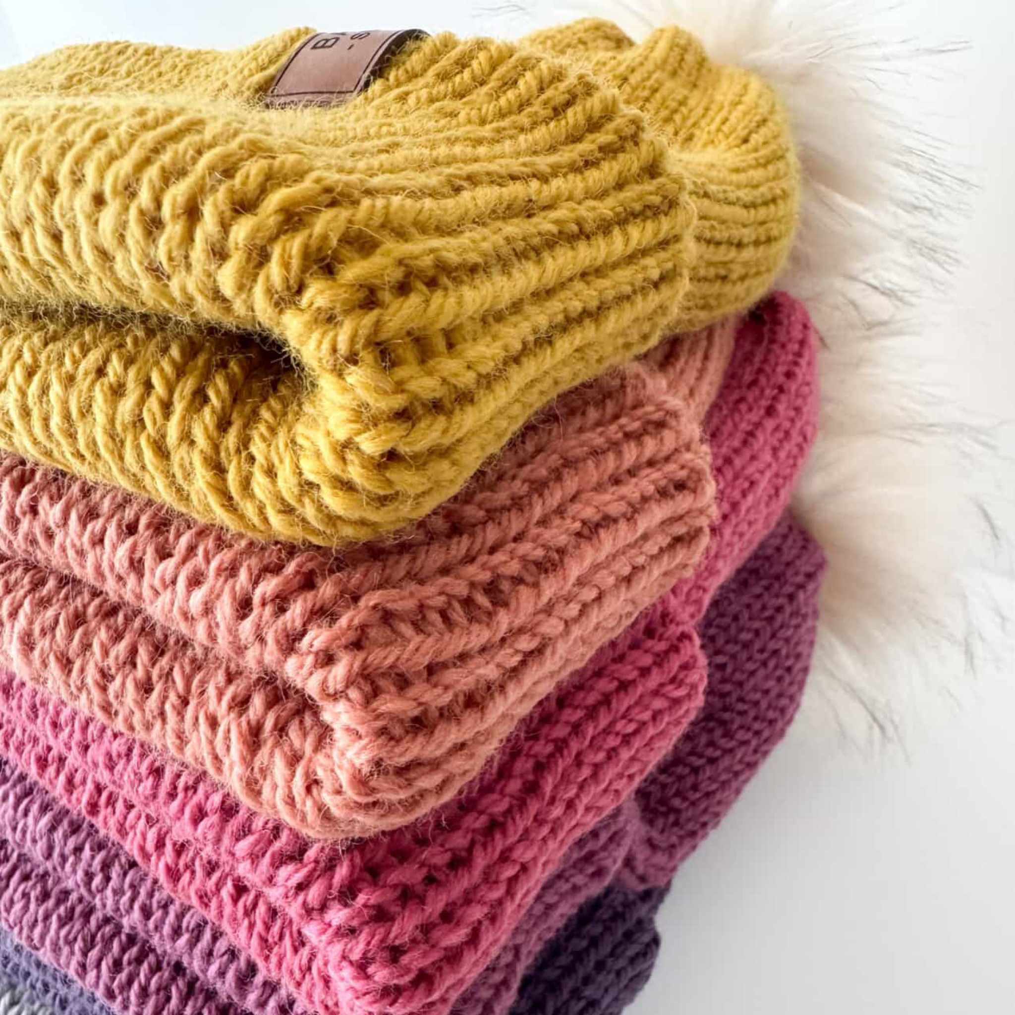 Double Knit Wool Beanie with Pom Pom Raspberry