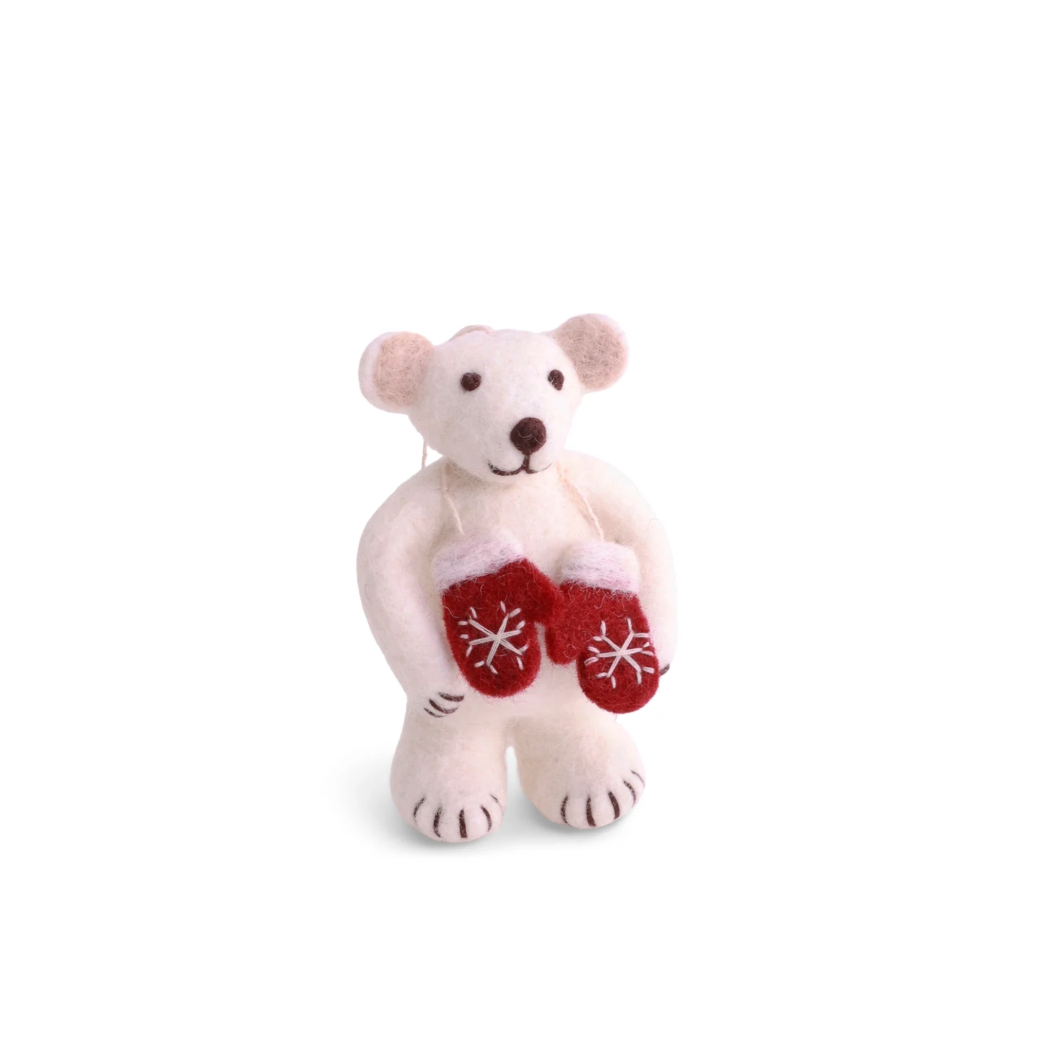 Felt Christmas Polar Bear with Mittens Decoration Small