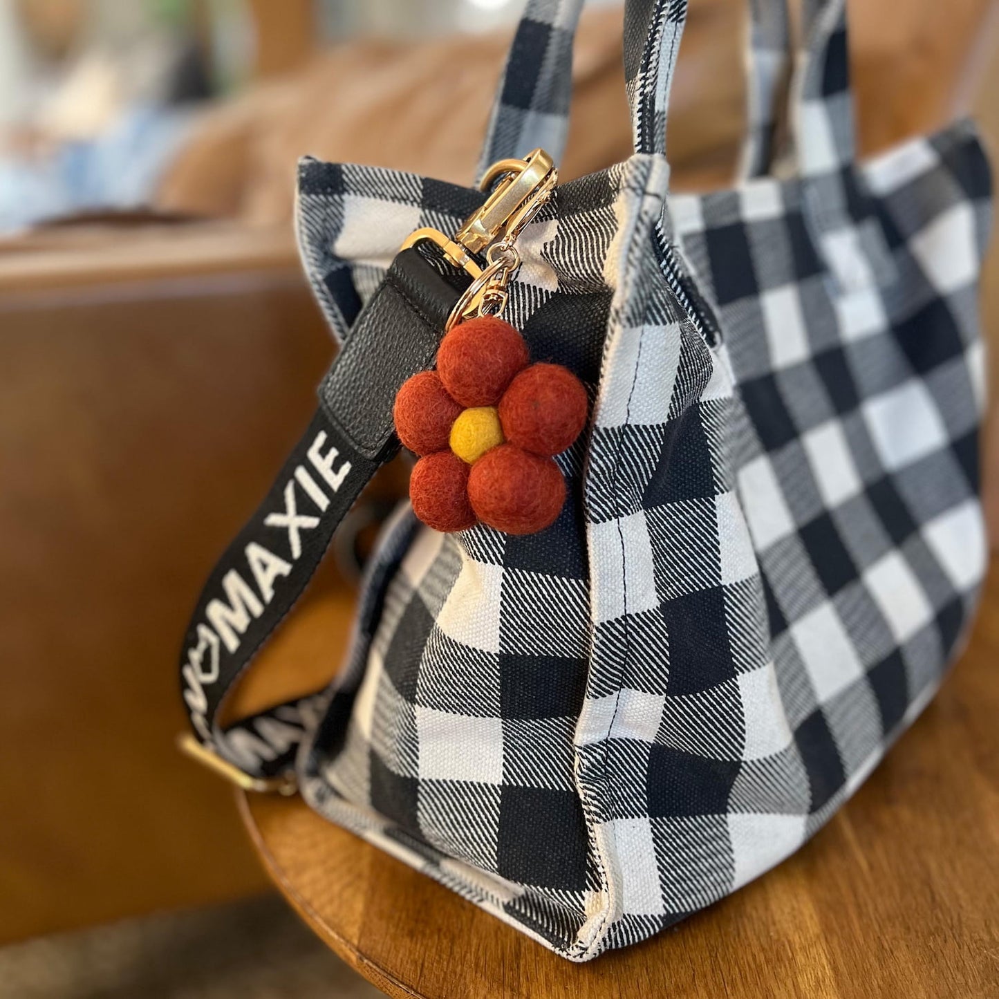 Felt Flower Keychain Charm Red