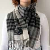 Chequer Grey & Pale Yellow Scottish Tartan Lambswool Scarf