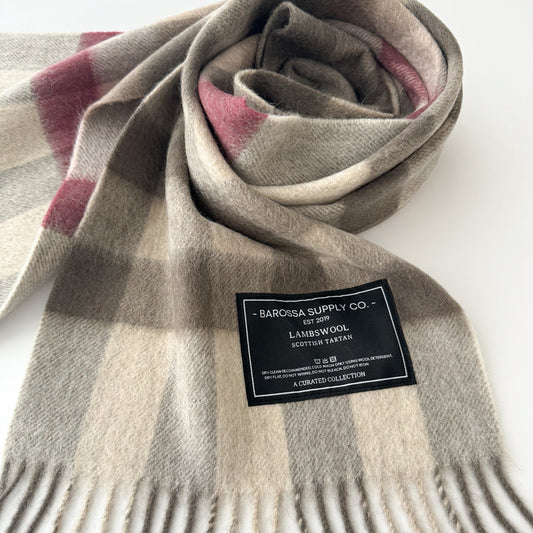 Giant Chequer Pink & Taupe Lambswool Scarf