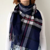 Thomson Navy Scottish Tartan Lambswool Wide Scarf