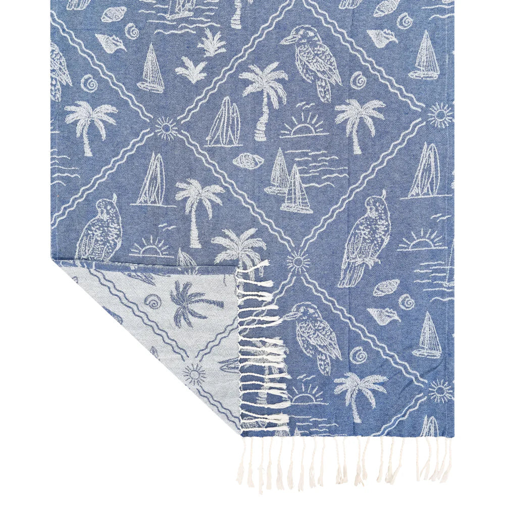 Aussie Turkish Towel Dusty Blue & White