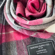 Windowpane Plum & Grey Scottish Tartan Lambswool Scarf