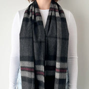 Thompson Charcoal Scottish Tartan Lambswool Wide Scarf