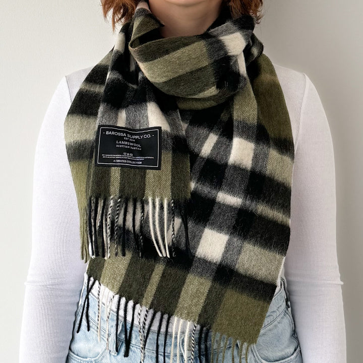 Thomson Olive Scottish Tartan Lambswool Scarf