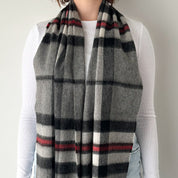 Thompson Grey Scottish Tartan Lambswool Wide Scarf