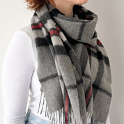 Thompson Grey Scottish Tartan Lambswool Wide Scarf