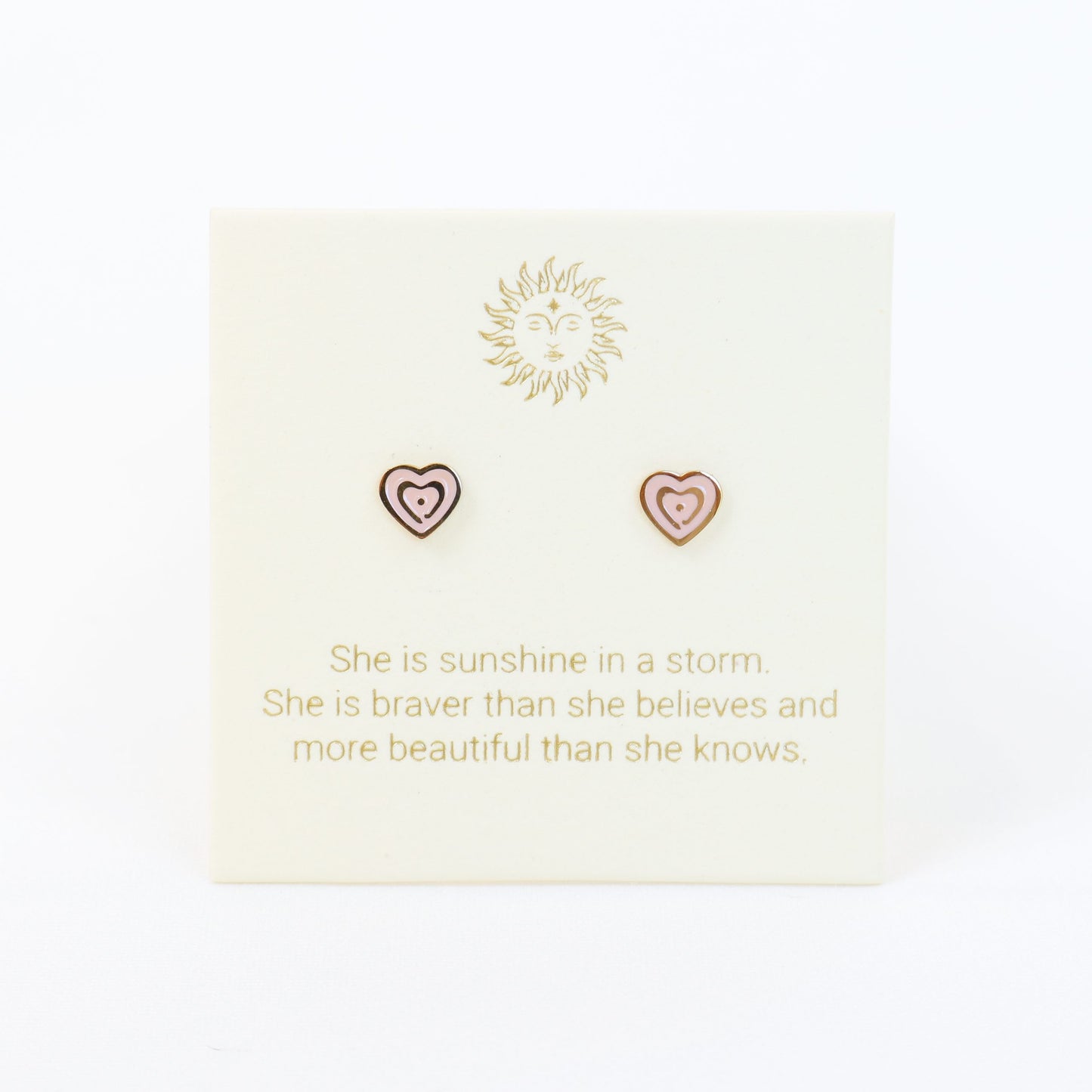 Enamel Heart Earrings Gold and Blush