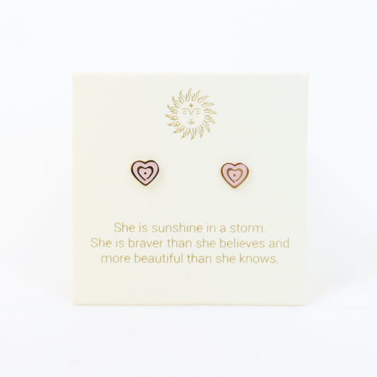 Enamel Heart Earrings Gold and Blush