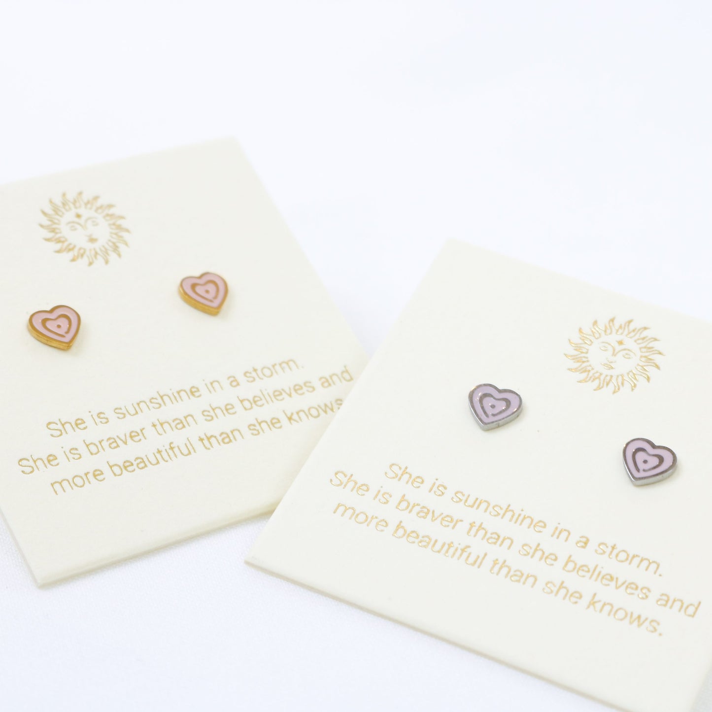 Enamel Heart Earrings Gold and Blush