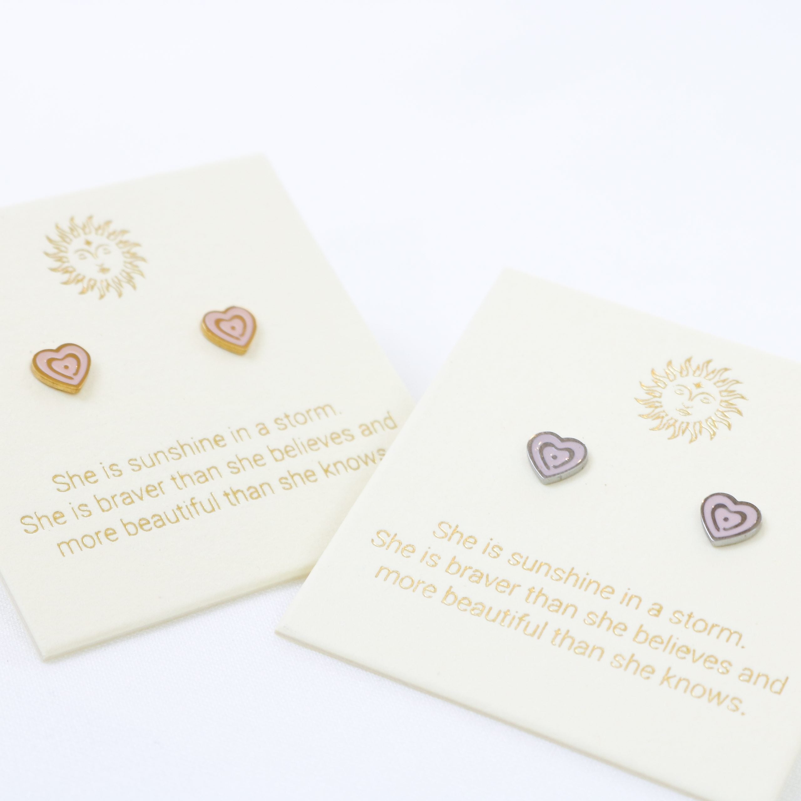 Enamel Heart Earrings Silver and Blush