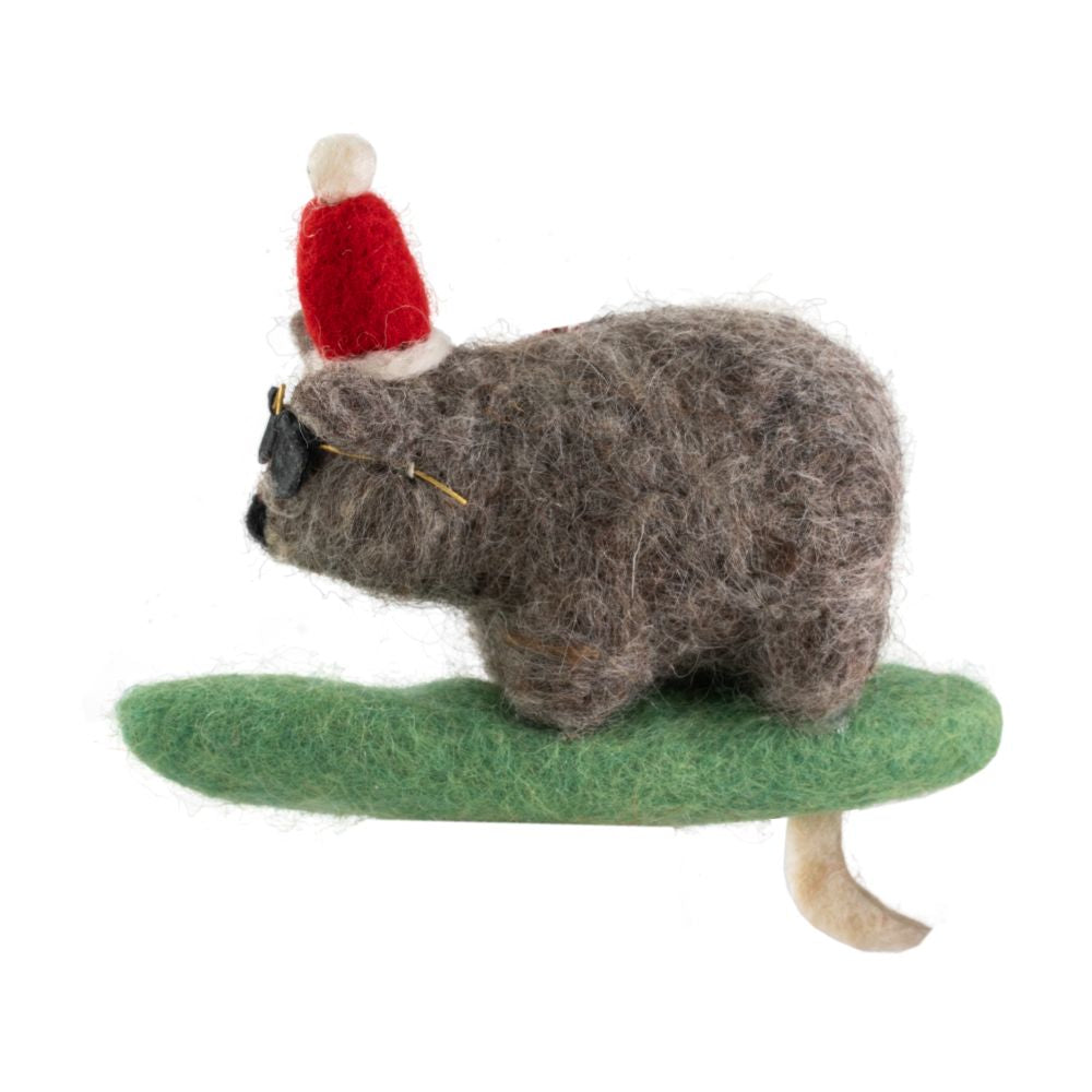 Wombat Surfing Felt Christmas Decoration