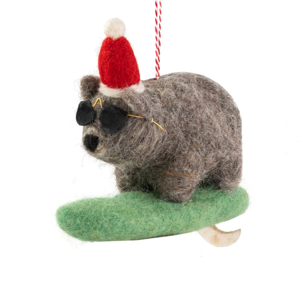 Wombat Surfing Felt Christmas Decoration