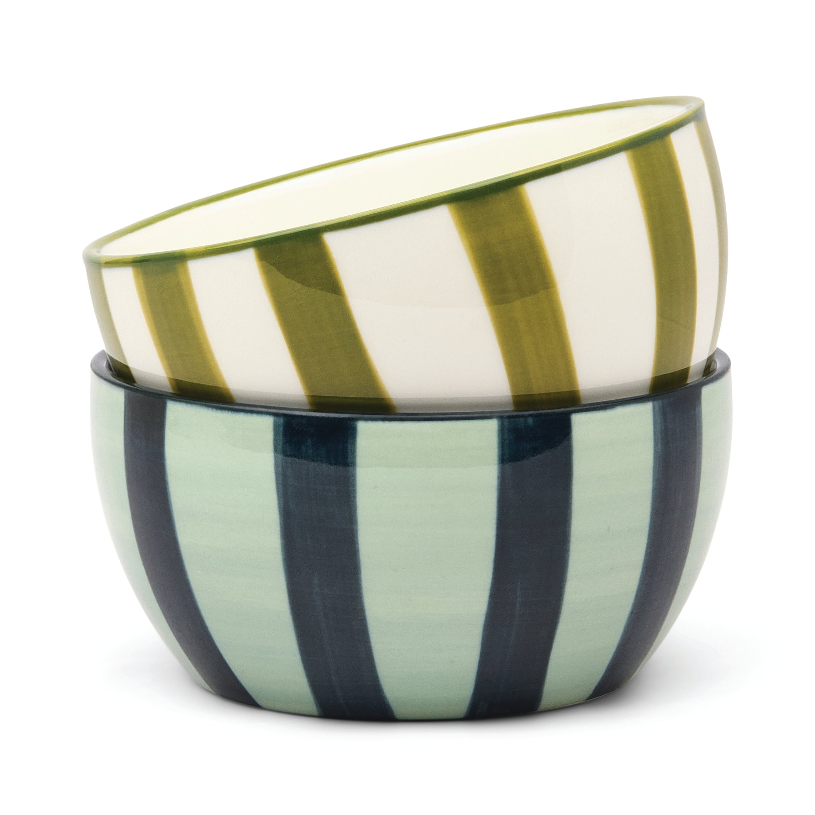 The Bella Dipping Bowls Green & Blue Stripe Set Of 2