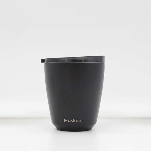 HuskeeSteel 8oz Reusable Coffee Cup & Lid Black