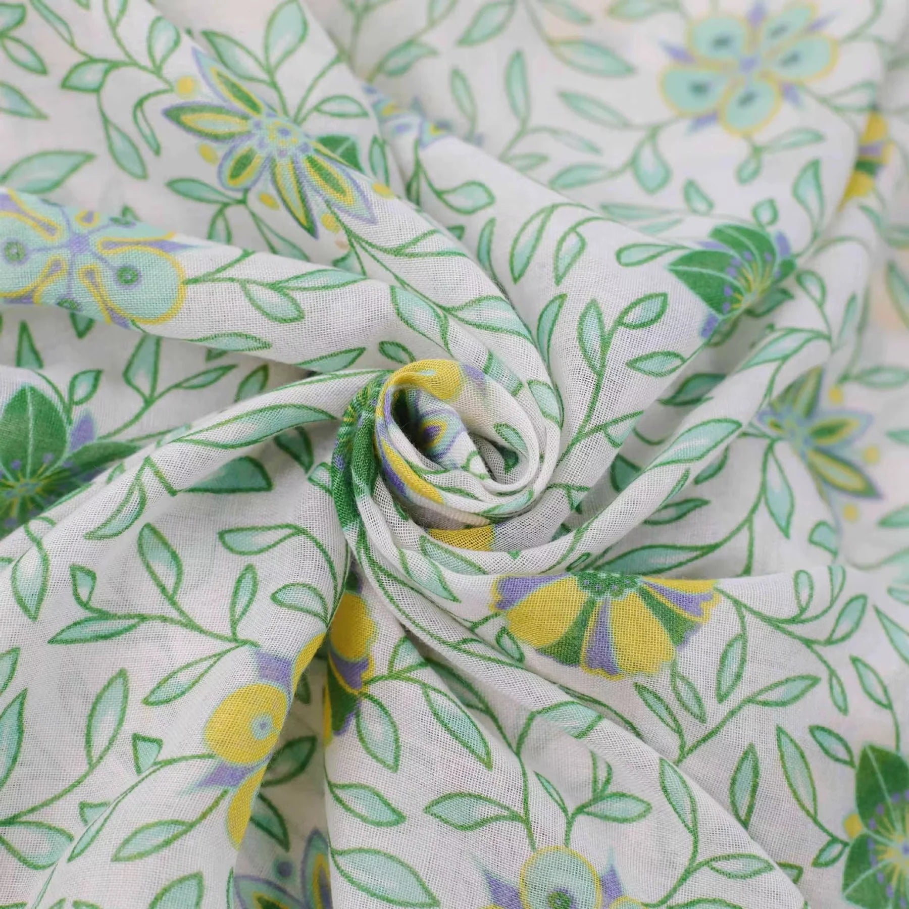 Green & Yellow Floral Print Scarf