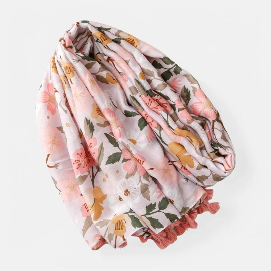 Pink & Mustard Flower Scarf