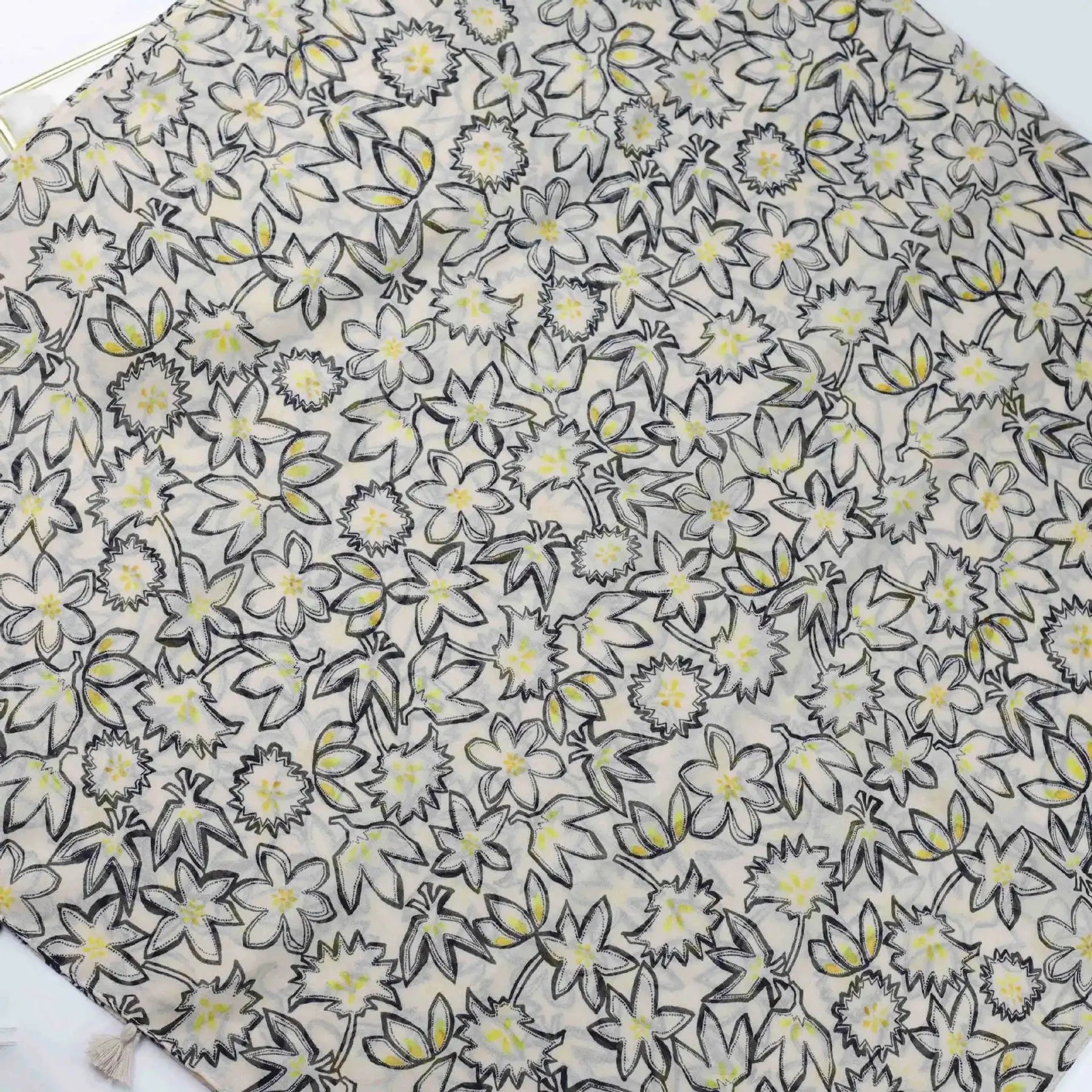 Black, Natural & Yellow Abstract Scarf