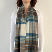 Stewart Muted Blue Scottish Tartan Lambswool Wide Scarf