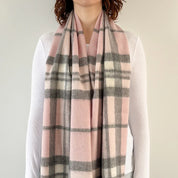 Thompson Pale Pink Scottish Tartan Lambswool Wide Scarf