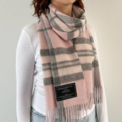 Thompson Pale Pink Scottish Tartan Lambswool Wide Scarf