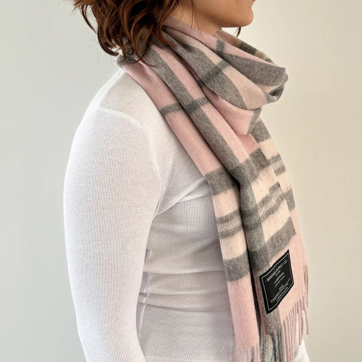 Thompson Pale Pink Scottish Tartan Lambswool Wide Scarf