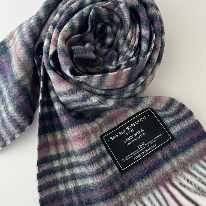 Gingham Blues Lambswool Scarf