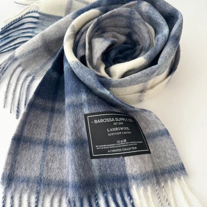 Mill Check Navy Lambswool Scarf