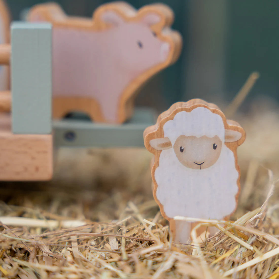 Little Farm Wooden Tractor with Trailer