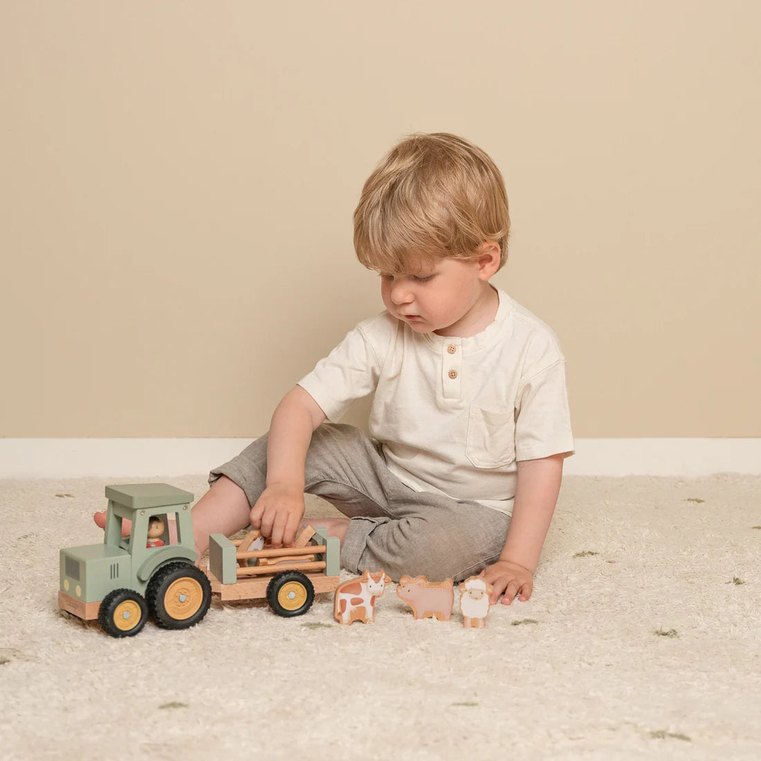 Little Farm Wooden Tractor with Trailer
