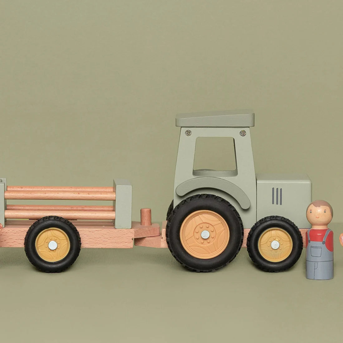 Little Farm Wooden Tractor with Trailer