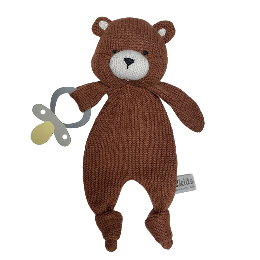 Eco Knitted Bear Baby Comforter with Dummy Holder