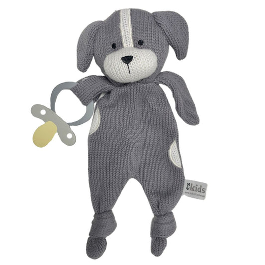 Eco Knitted Dog Baby Comforter with Dummy Holder