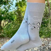 Fine Merino Wool Patterned Health Sock Silver Grey Penguin