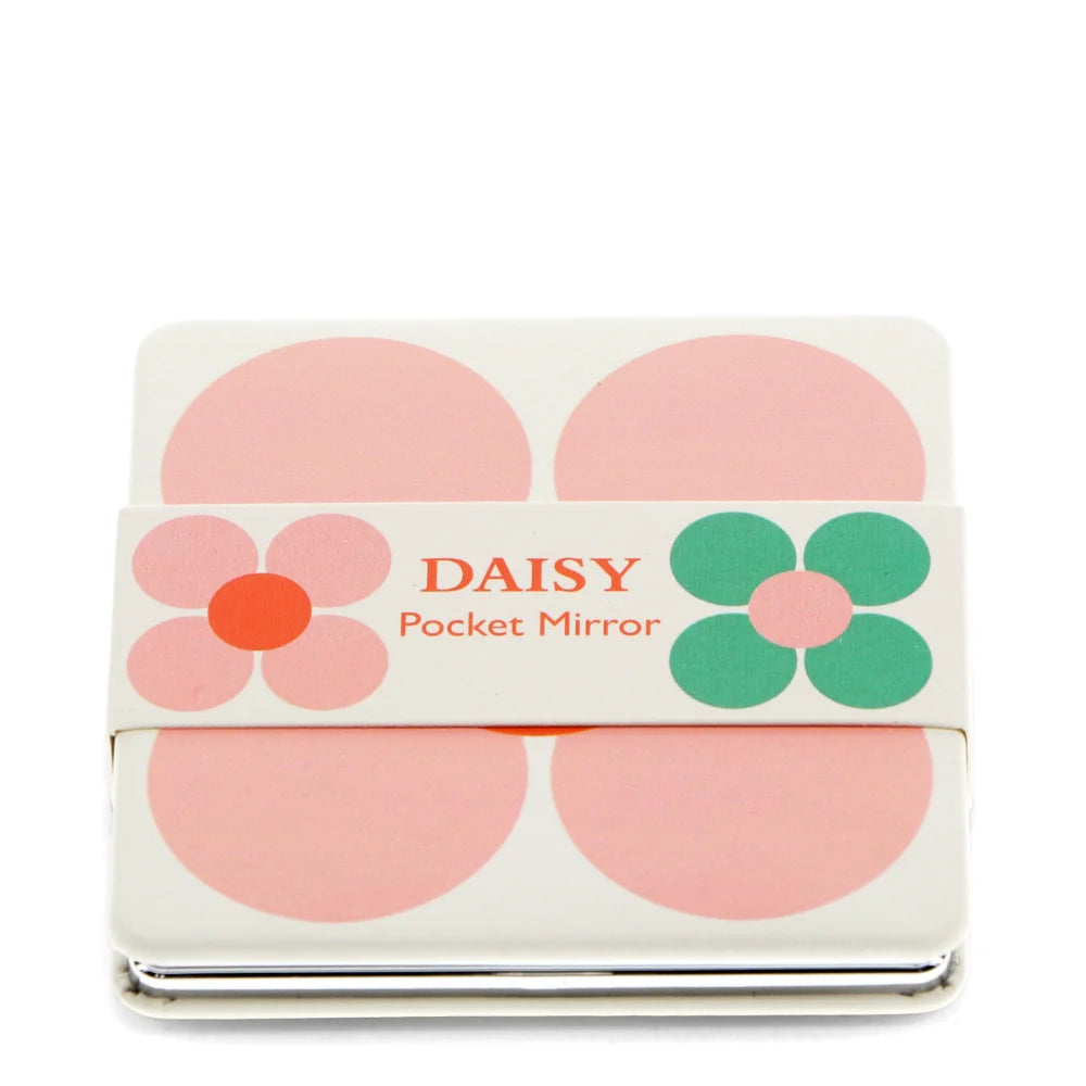 Square Pocket Mirror Pink & Green Daisy