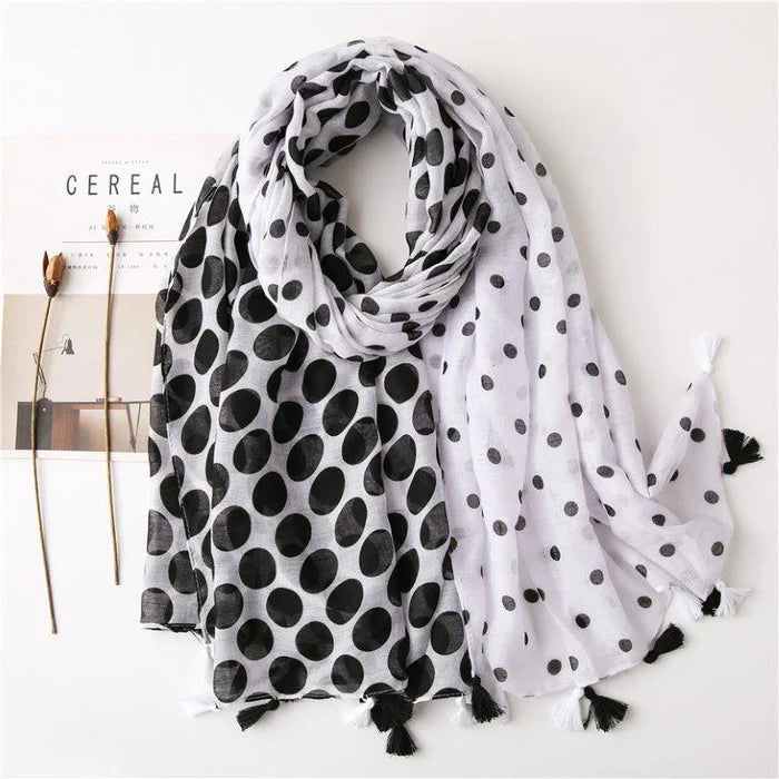 Black Spot Tassel Scarf