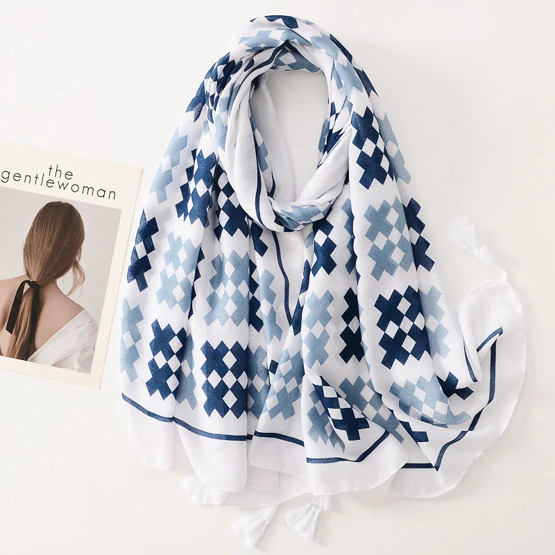 Blue Cross Tassel Scarf