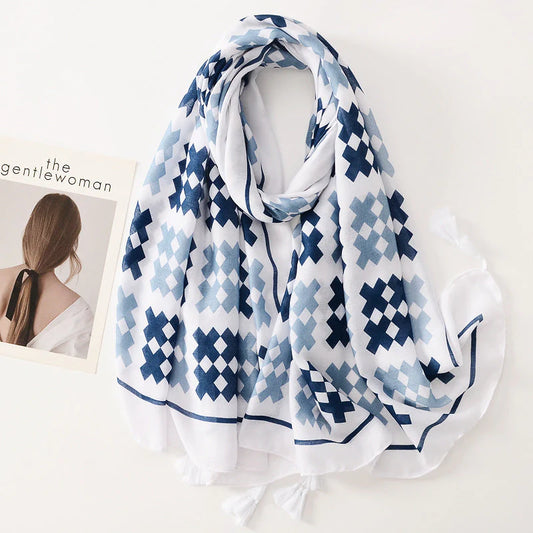 Blue Cross Tassel Scarf