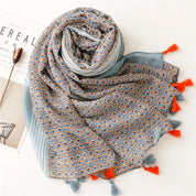 Blue Multi Colour Tassel Scarf
